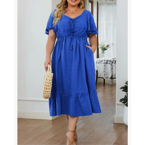 NEW Short Sleeve Sweetheart Neck Ruffle Tiered Midi Dress 3X - Picture 5 of 5